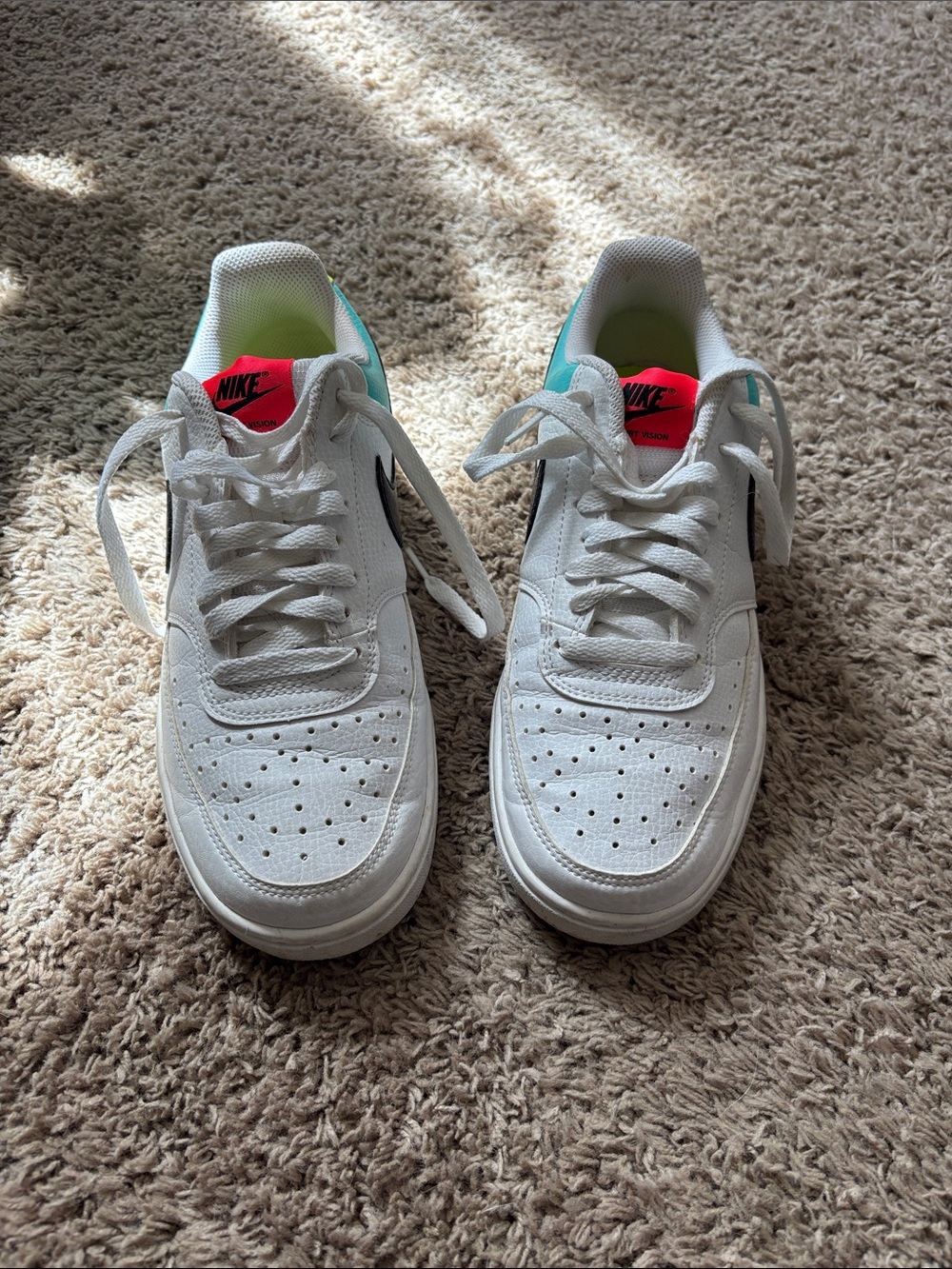 Nike Women’s White Sneakers with Teal and Neon Pink Accents